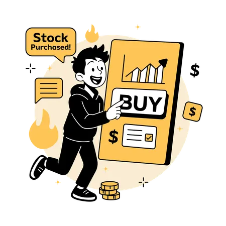 モバイルアプリで株を買う男性 イラスト