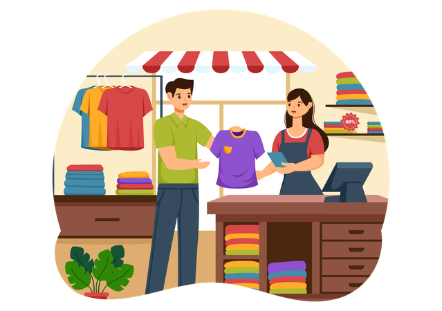Man buying t-shirt from store  Illustration