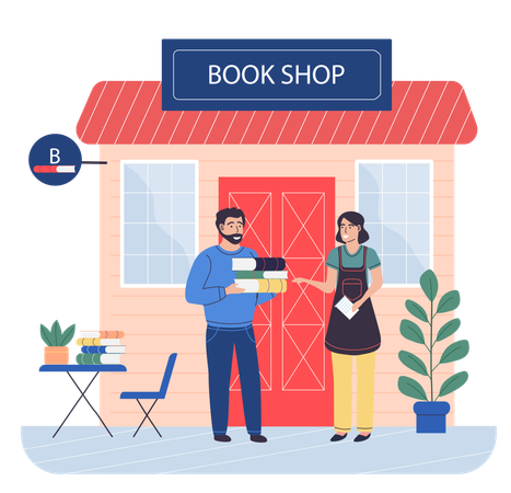 Man buys books from book shop  Illustration