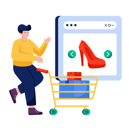 Man Buys heel online  Illustration
