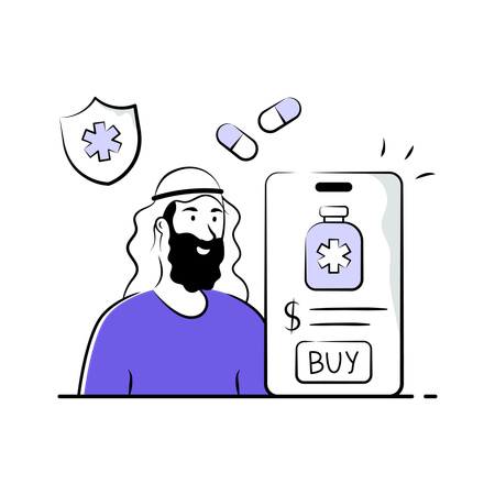 Man buys medicines from Online Pharmacy store  Illustration