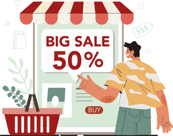 Man buys online clothes from sale  Illustration