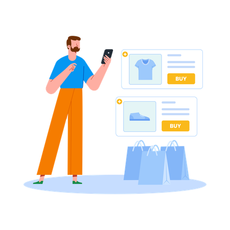 Man Buys online Clothes  Illustration