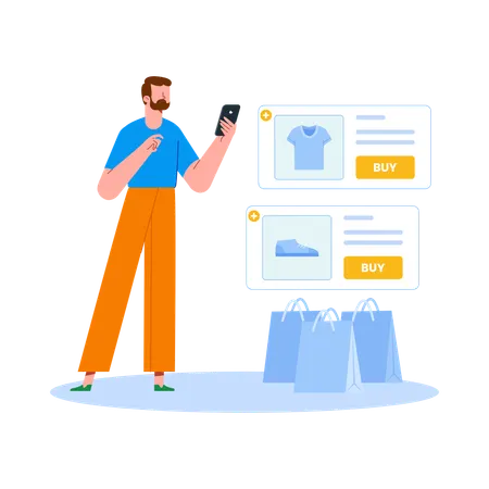 Man Buys online Clothes  Illustration