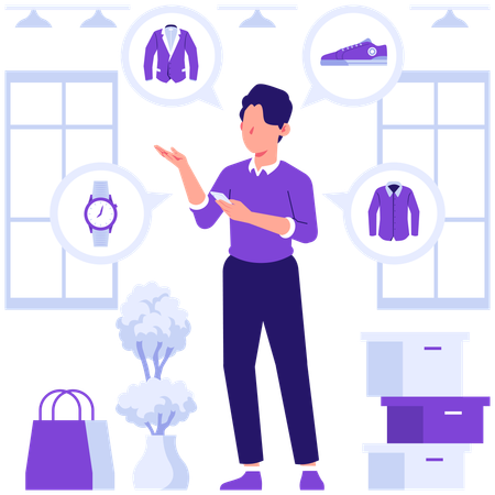 Man buys shopping items  Illustration