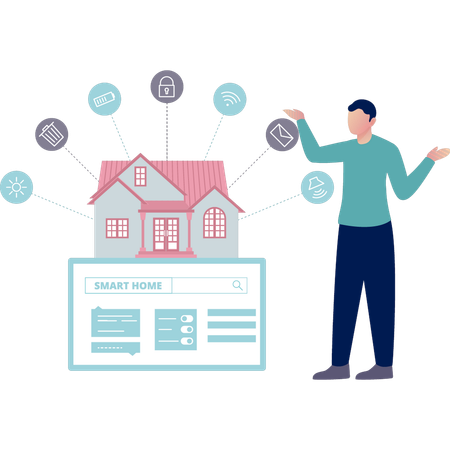 Man buys smart home  Illustration