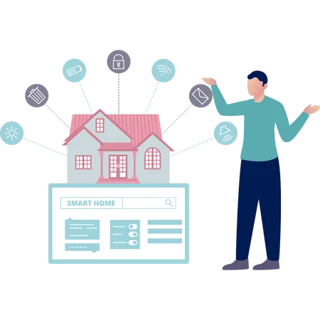 Man buys smart home  Illustration