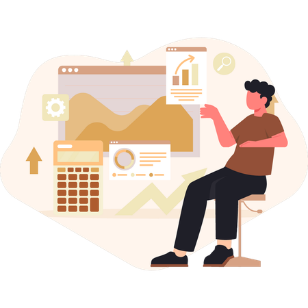 Man calculating analysis profit  Illustration