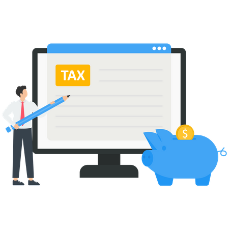 Man Calculating and Filing Tax From  Illustration