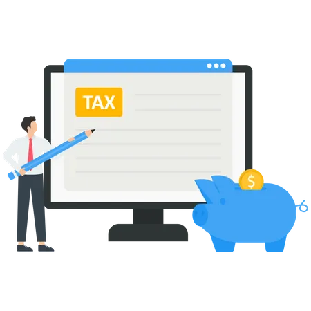 Man Calculating and Filing Tax From  Illustration