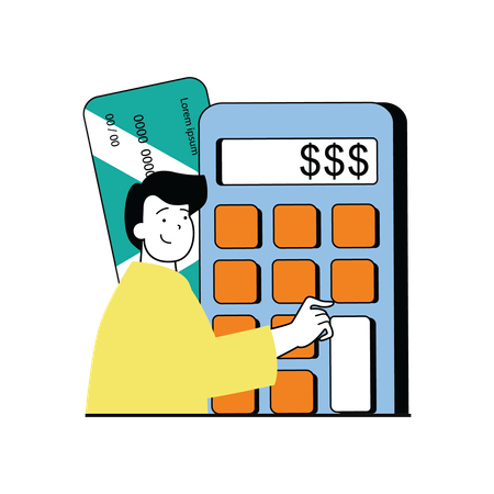Man calculating his expenditure and income on calculator  Illustration