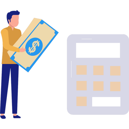 Man calculating his money  Illustration