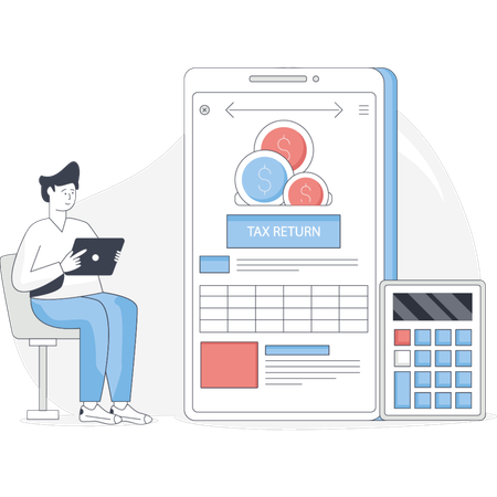Man calculating income tax  Illustration