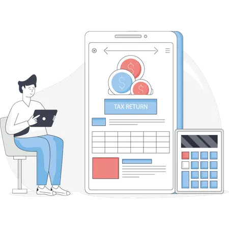 Man calculating income tax  Illustration