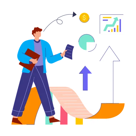 Man calculating Marketing Budget  Illustration