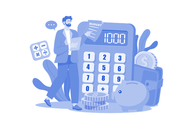 Man Calculating Project Budget  Illustration