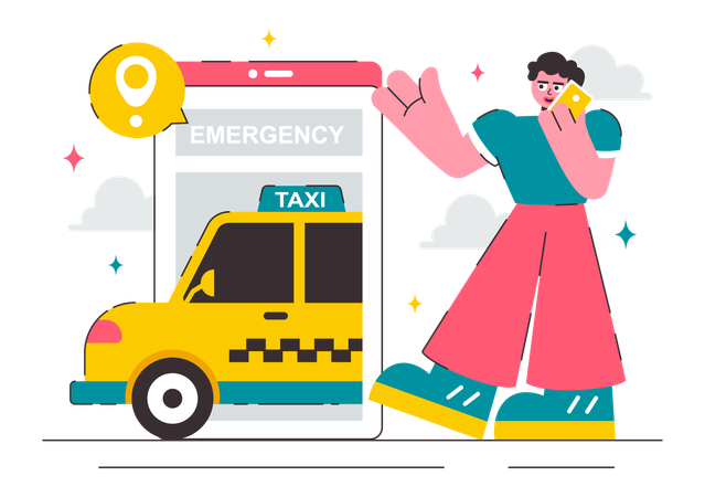 Man call on mobile for emergency taxi service  Illustration