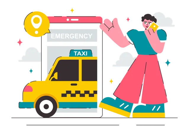 Man call on mobile for emergency taxi service  Illustration