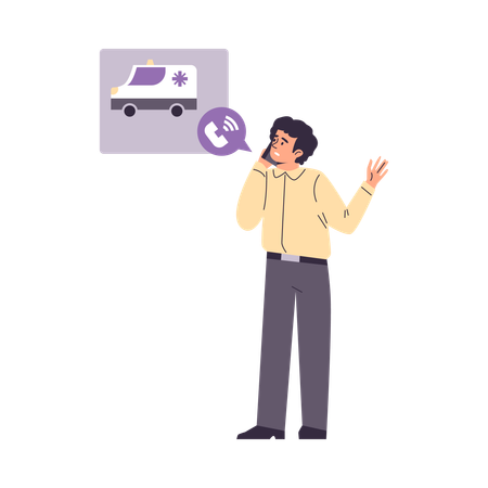 Man calling 911 for medical help  Illustration