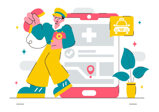 Man calling Emergency taxi  Illustration