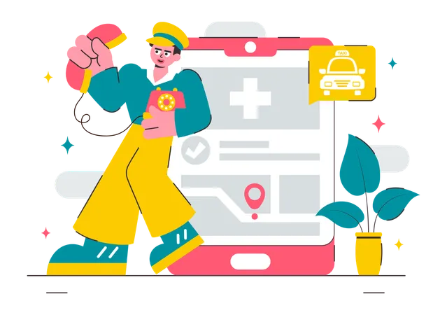 Man calling Emergency taxi  Illustration
