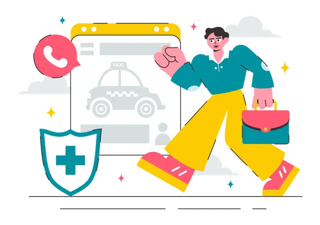 Man calling emergency taxi using mobile app  Illustration
