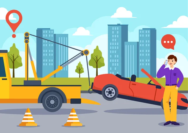 Man calling for Auto Towing Car  Illustration
