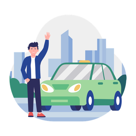 Man calling for taxi  Illustration