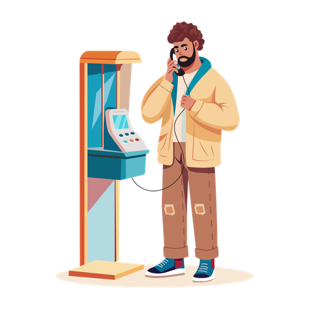 Man calling from public booth  Illustration