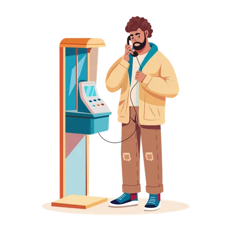 Man calling from public booth  Illustration