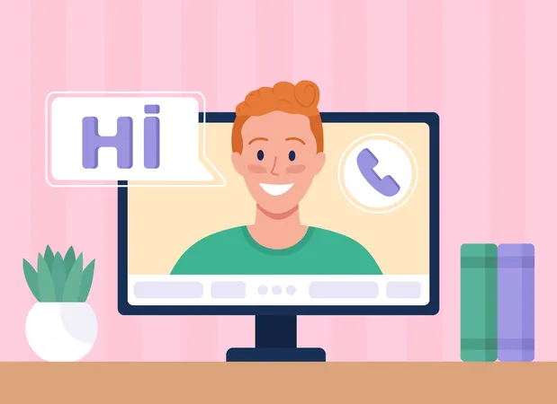 Man calling online using video conferencing Illustration