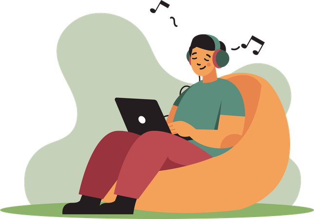 Man calm down by listening to music  Illustration