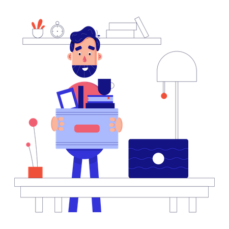 Man came to a new workplace  Illustration
