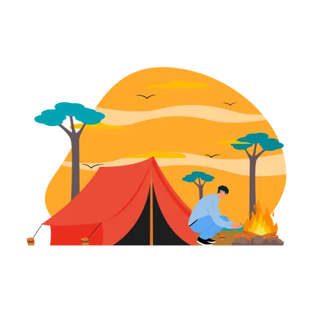 Man Camping  Illustration