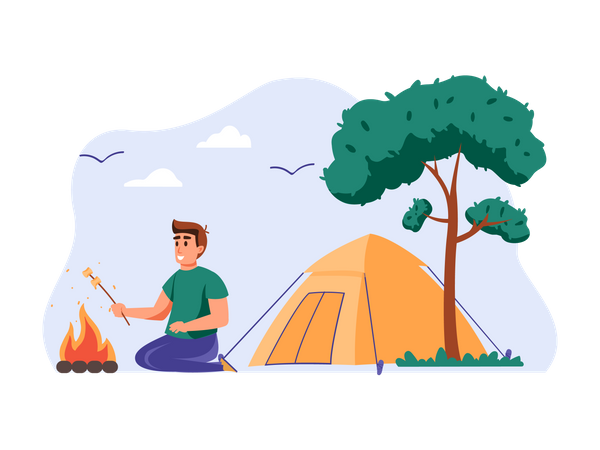 Man camping  Illustration