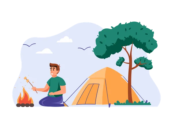 Man camping  Illustration