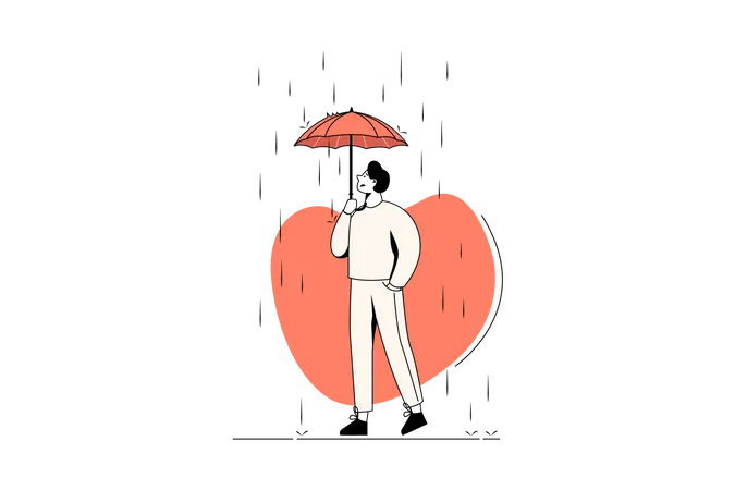 Man can not get protection due to small umbrella in rain  Illustration