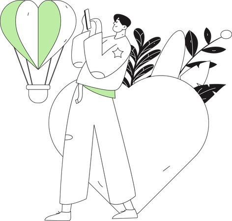 Man captures his picture sending to his wife  Illustration