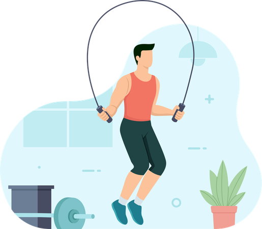 Man cardio workout doing skipping rope in gym  Illustration