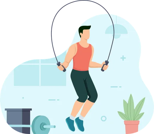 Man cardio workout doing skipping rope in gym  Illustration