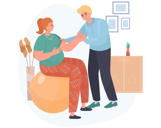 Man care pregnant lady at home Illustration