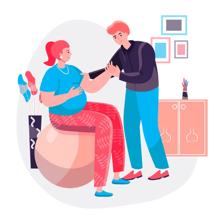 Man care pregnant lady at home Illustration