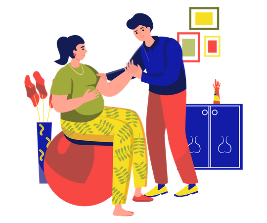 Man care pregnant lady at home  Illustration