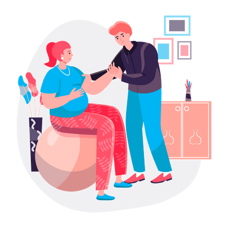 Man care pregnant lady at home  Illustration