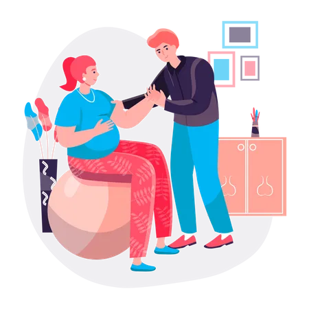 Man care pregnant lady at home  Illustration