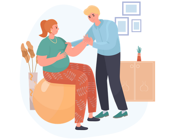 Man care pregnant lady at home  Illustration