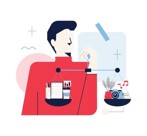 Man Career and personal life on scales  Illustration