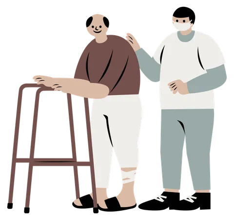 Man Caring elderly patient  Illustration