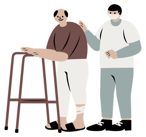 Man Caring elderly patient  Illustration