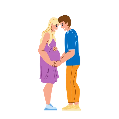 Couple Pregnant Vector Woman Pregnancy Love Happy Baby Man Family Young Husband Wife Mother Belly Couple Pregnant Character People Flat Cartoon Illustration Illustration